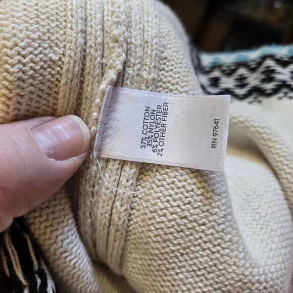 J. Jill Fair Isle Nordic Relaxed Fit Classic Style Cream Teal & Black Sweater - Picture 8 of 9